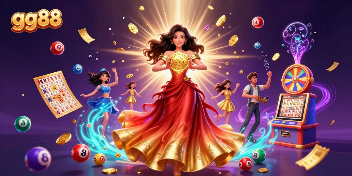 Experience excitement with gg88 as the gorgeous Asian woman holds a golden coin amid a lively casino scene.