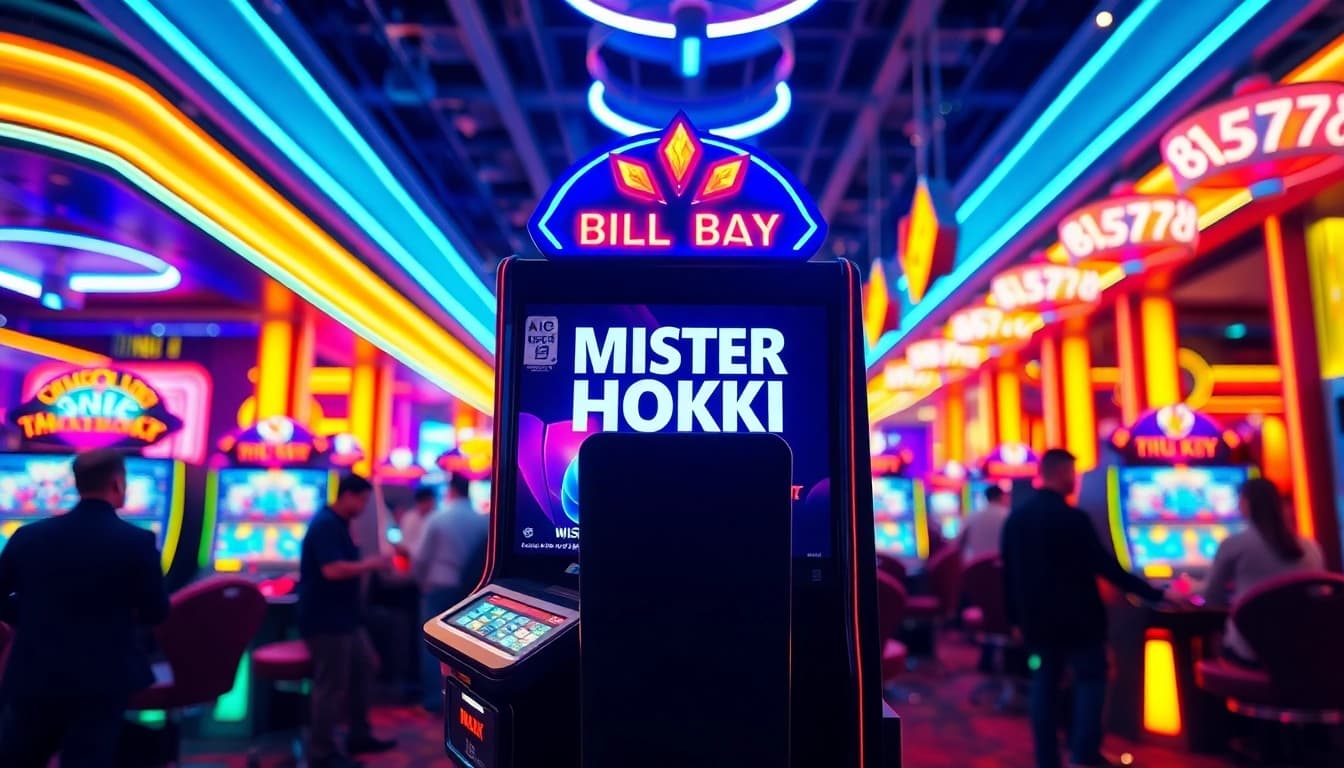 MISTER HOKI gaming machine attracting players in a vibrant casino atmosphere.