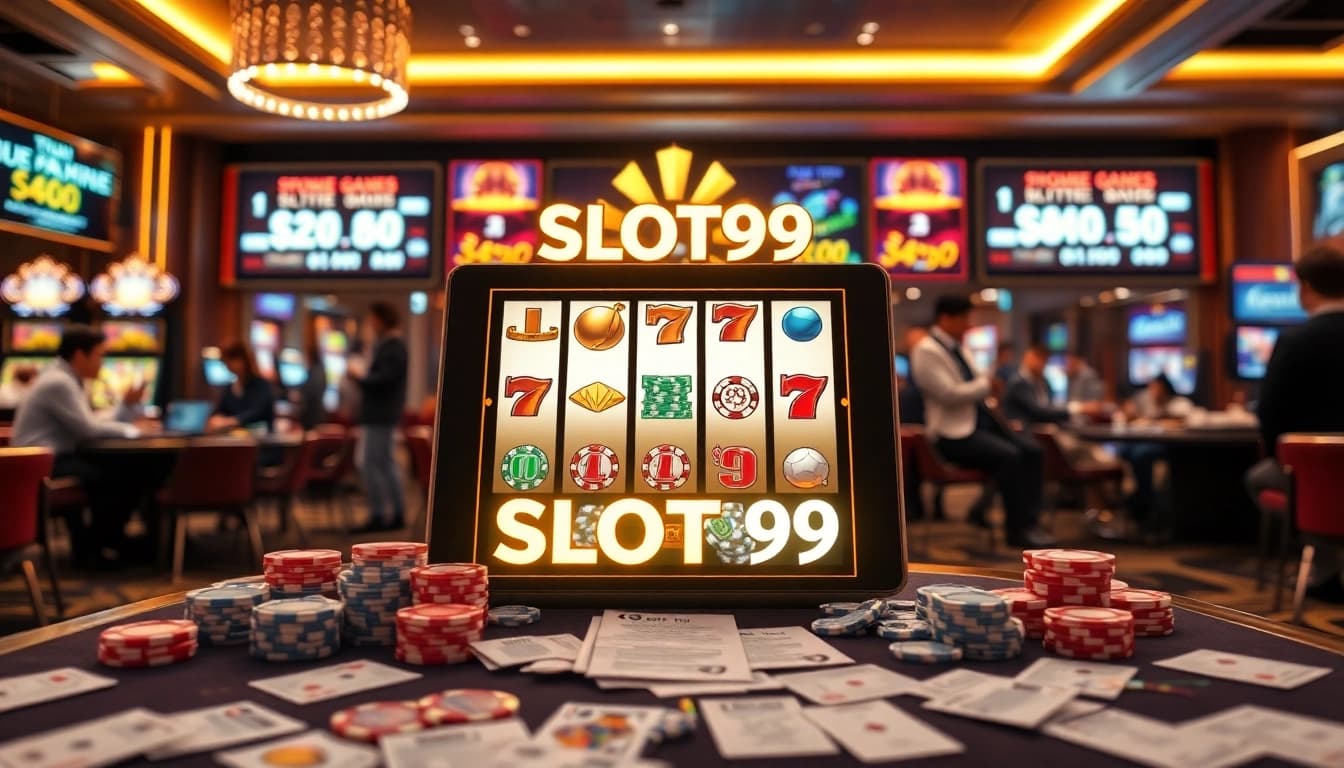 Player engaging with SLOT99 digital slot machine featuring real-time spinning reels and bonus payouts