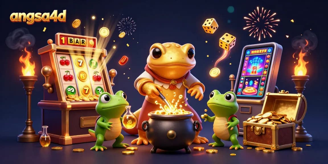 Spin to win at angsa4d with a magical illustration of a lively casino scene filled with golden jackpots.