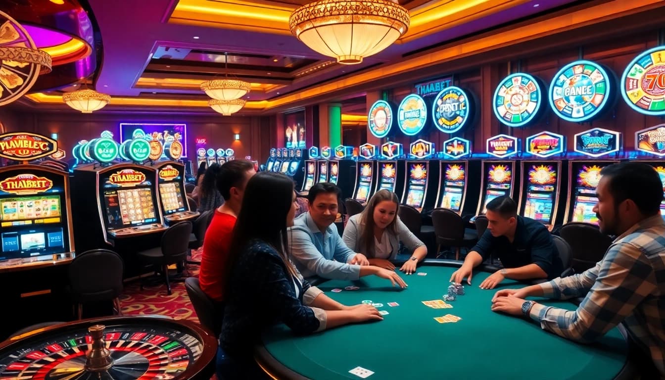 Experience the thrill of THABET as players immerse in vibrant casino games like poker and slots.