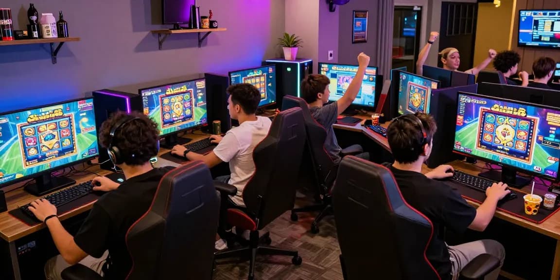 Players enjoying osaka88 slot games in a vibrant gaming lounge atmosphere
