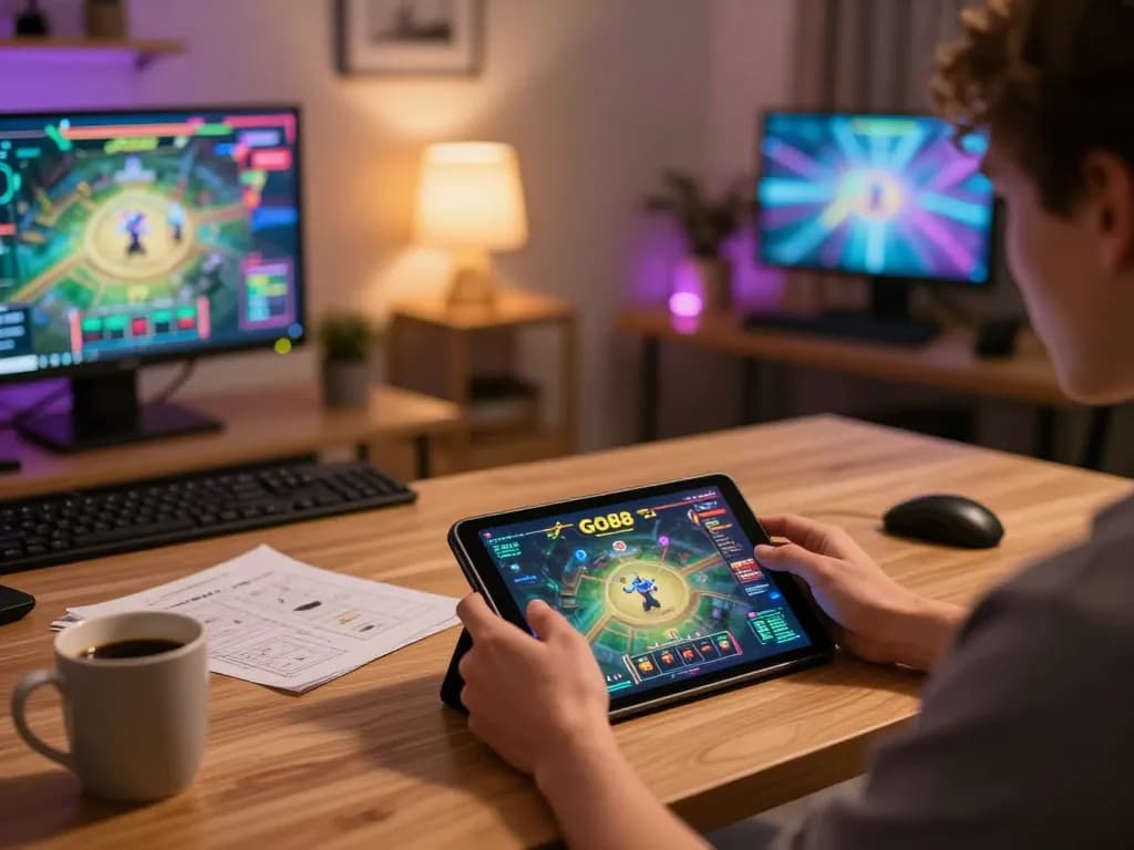 Player engaging in an exciting GO88 game on tablet, showcasing modern online gambling experience.