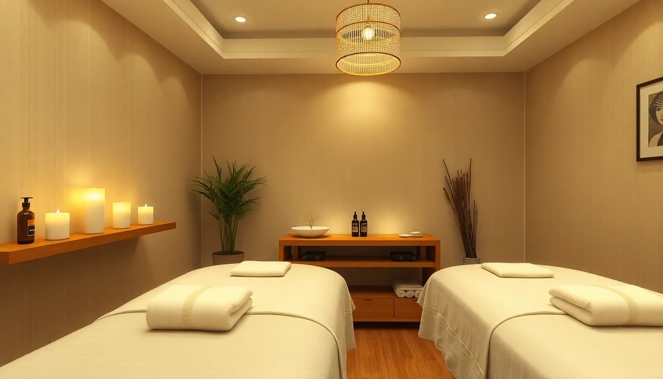 Relaxing atmosphere for 수원출장마사지 with massage table and soothing decor.