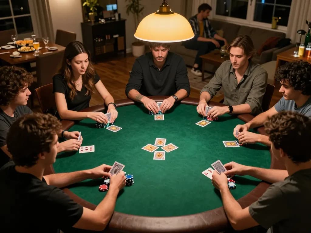 Players enjoy a friendly poker game at home with 23winy strategy elements integrated into their gameplay.