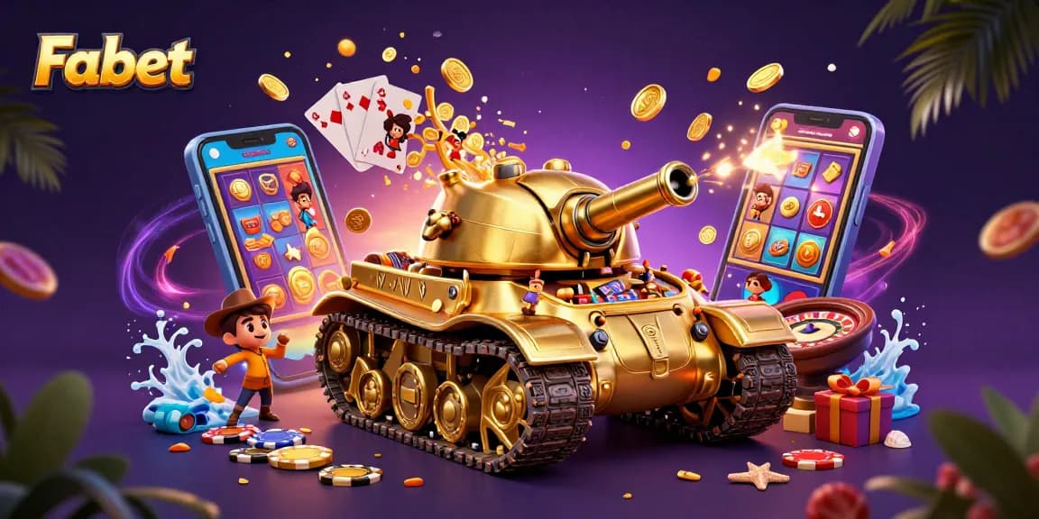 Experience Fabet's excitement with a vibrant 3D casino scene full of action and colorful gaming elements.