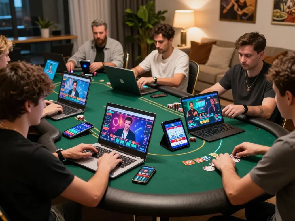 SC88 players actively engaging in a thrilling online poker game from home, enhancing their gambling experience.