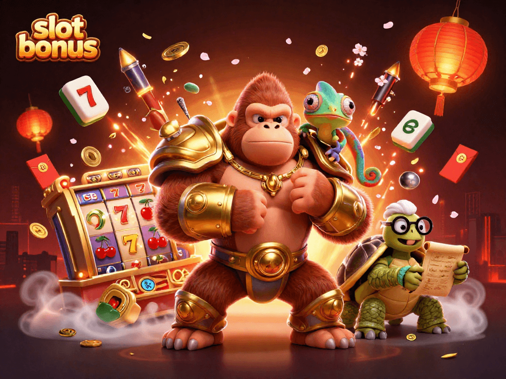 Engage with the vibrant slot bonus action featuring dynamic 3D characters and colorful elements.