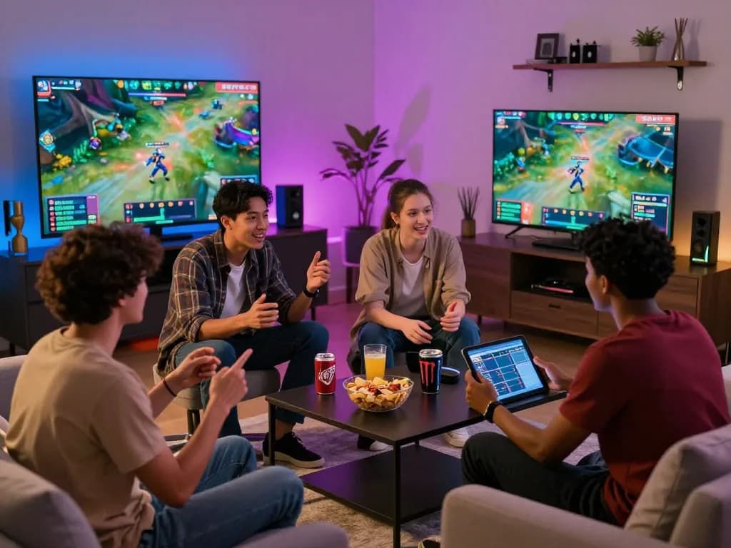 Engaging esports betting scene showcasing friends strategizing around a gaming setup, embodying the excitement of https://gglbetsg.org/gglbet-sg/singapore-esports-betting-guide/.