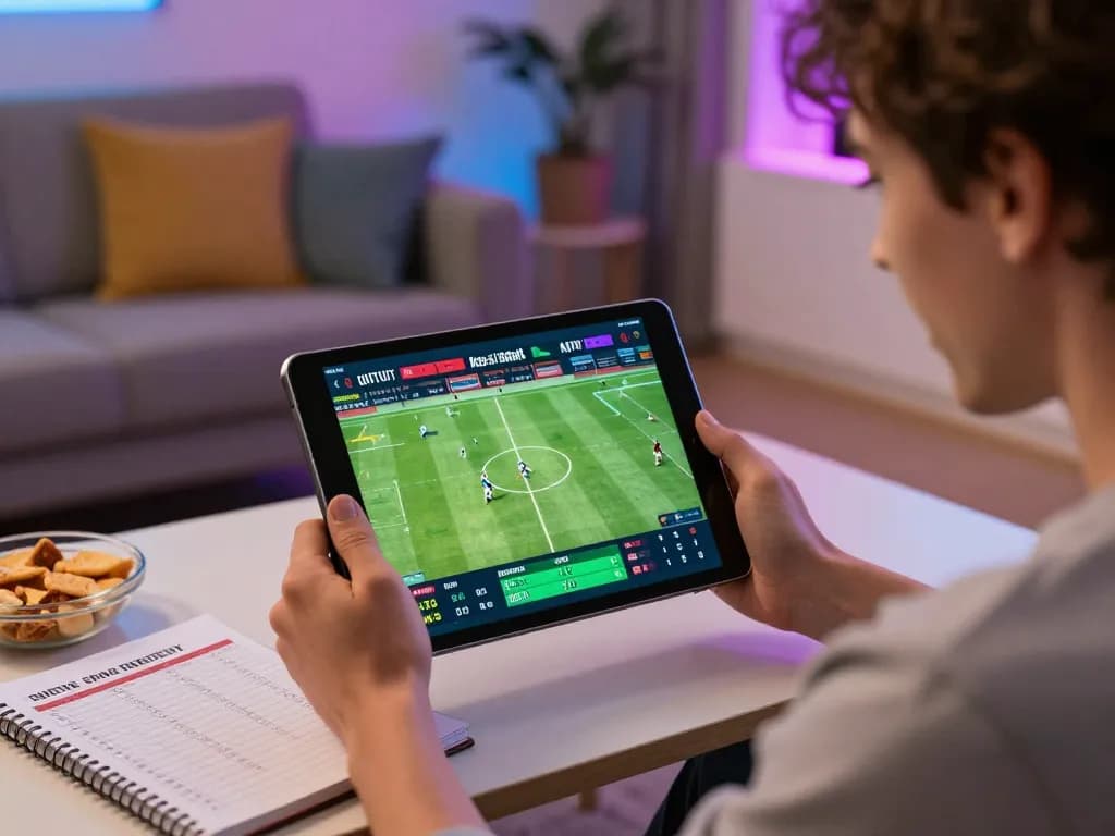 Person placing live bets on Bsport during exciting football matches in a cozy home