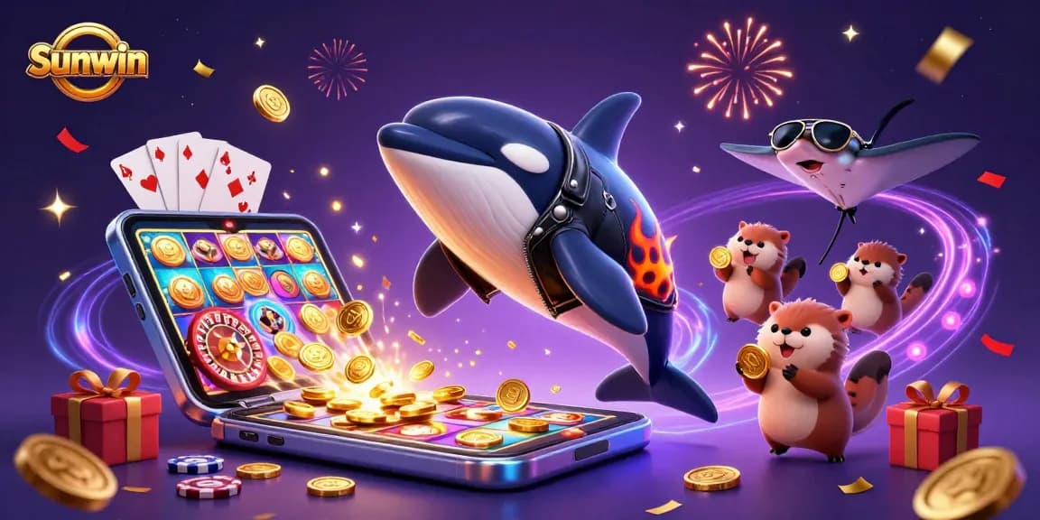 Win big with Sunwin while surrounded by playful sea creatures and vibrant casino elements.