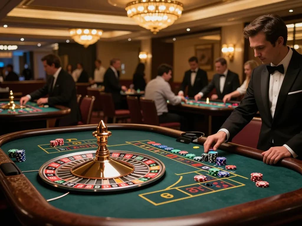 KONG88 players celebrating a winning spin at a vibrant roulette table in a luxurious casino.