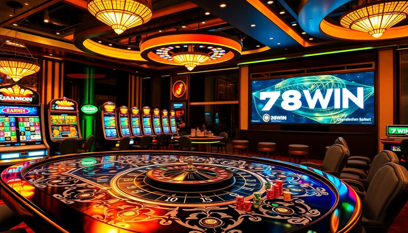 78WIN players enjoying an exciting moment at a vibrant casino table with modern gaming features.