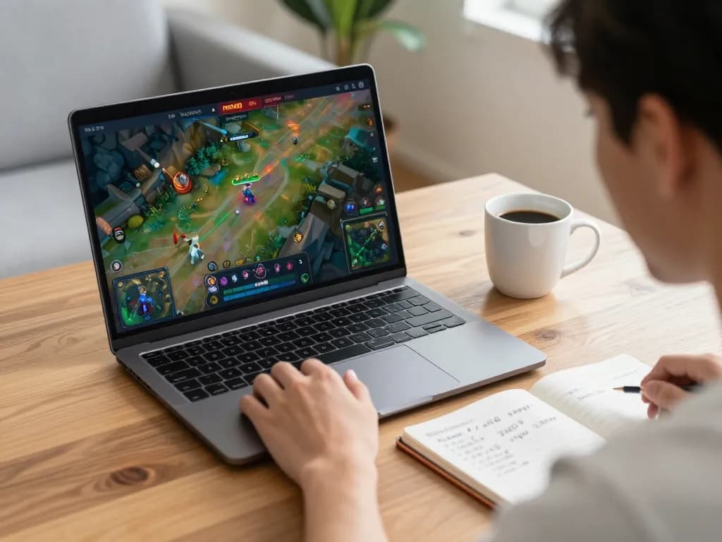 Player engaging with nohu90 online gaming on a laptop at home, showcasing strategic gameplay moments.