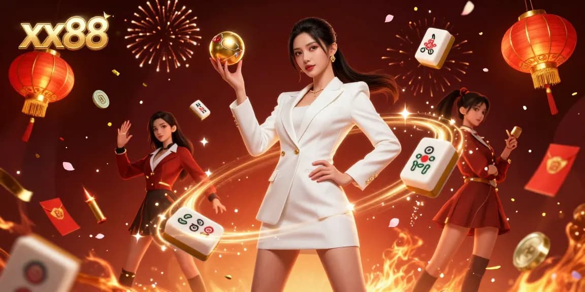 Experience the thrill of xx88 with an elegant woman holding a golden roulette ball amidst a vibrant casino backdrop.