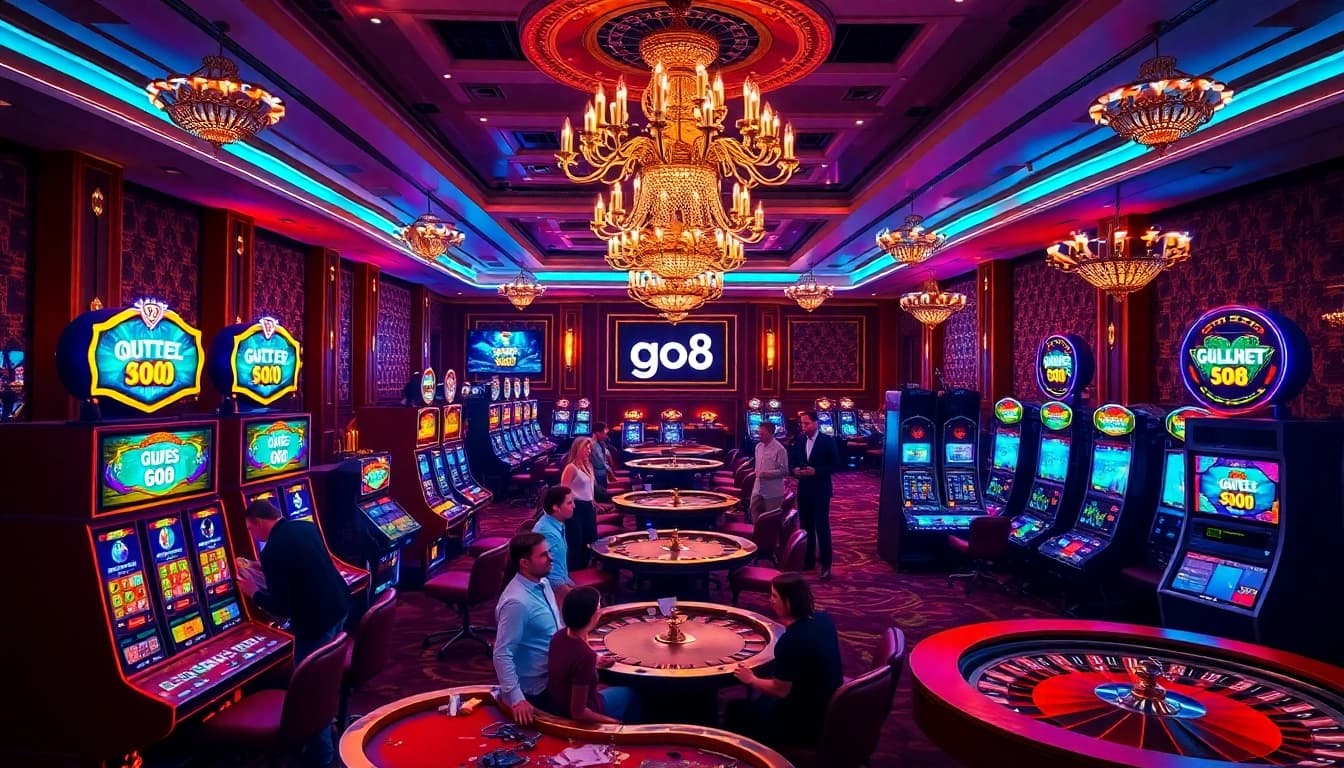 Players enjoying a gaming experience at go8 casino with lively atmosphere and luxury elements.