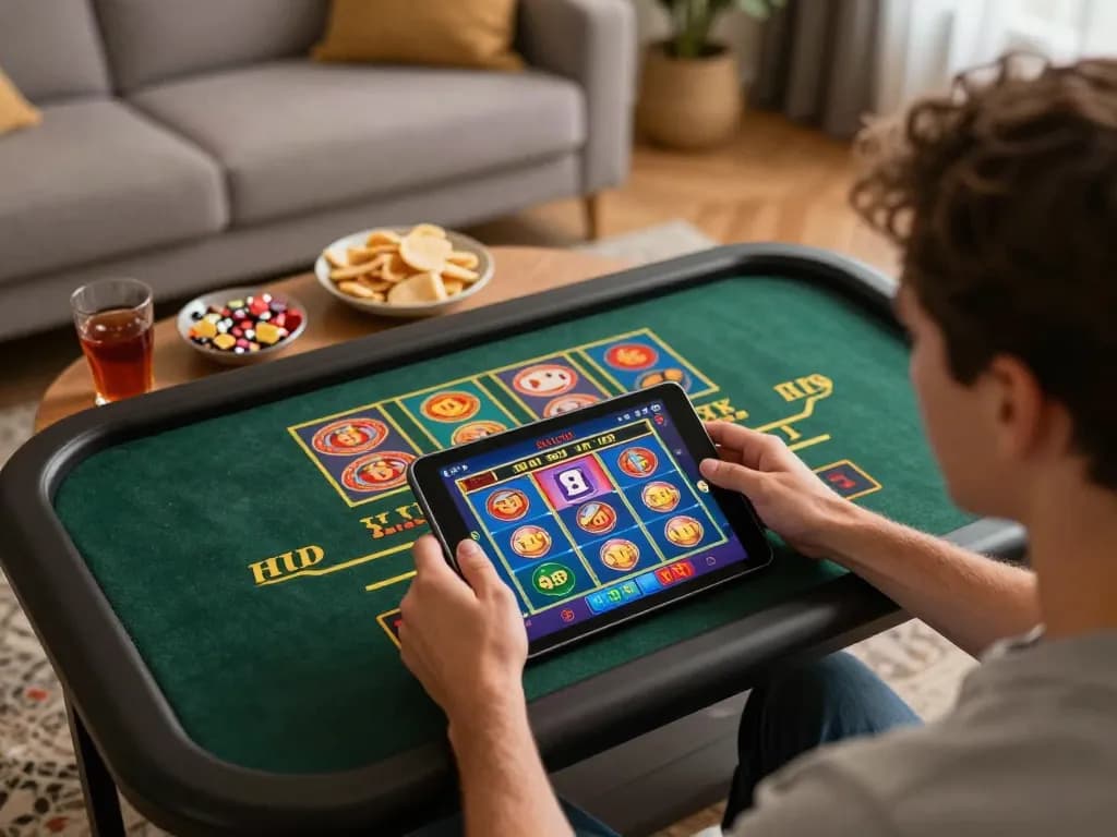 Engaged player enjoying multiple games at nhà cái SIN88 online casino from a cozy home setup, demonstrating strategic gameplay.