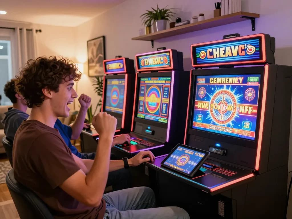 Player enjoying slot games online at home with snk88 tablet interface visible, celebrating a win.