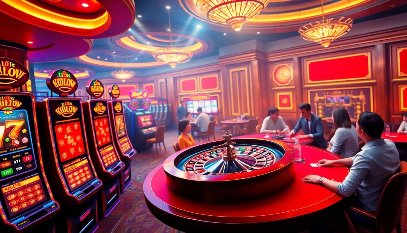 Lô đề trực tuyến betting excitement in a vibrant casino atmosphere with engaging digital interfaces.