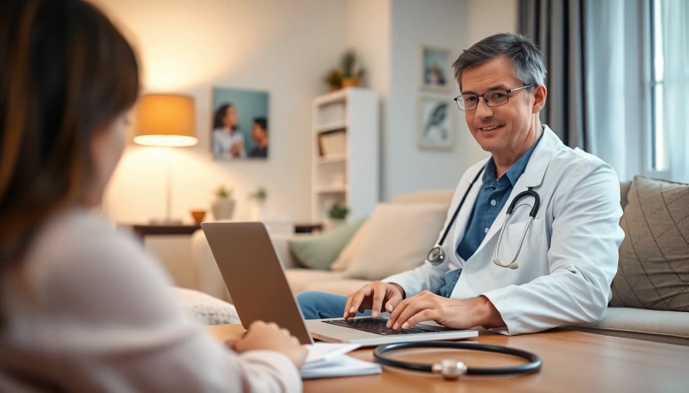 Engaging online urgent care doctor visit illustration showcasing a virtual consultation with a patient.