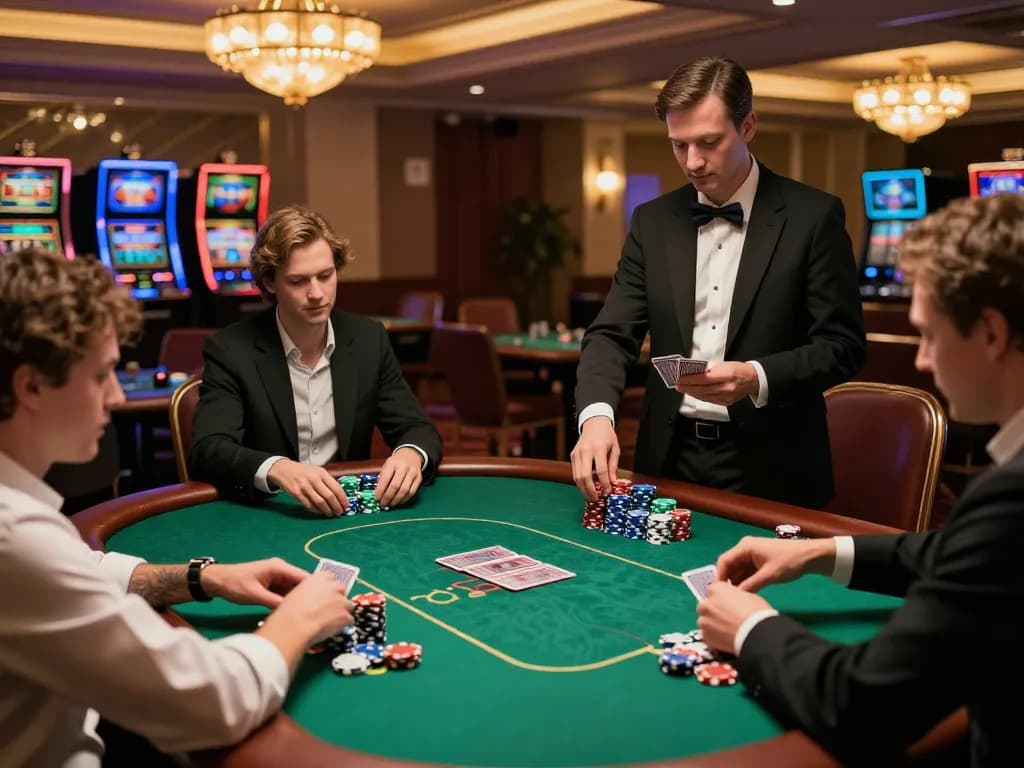 Players enjoying dynamic poker gameplay at a vibrant casino, showcasing 789P excitement and strategic betting.