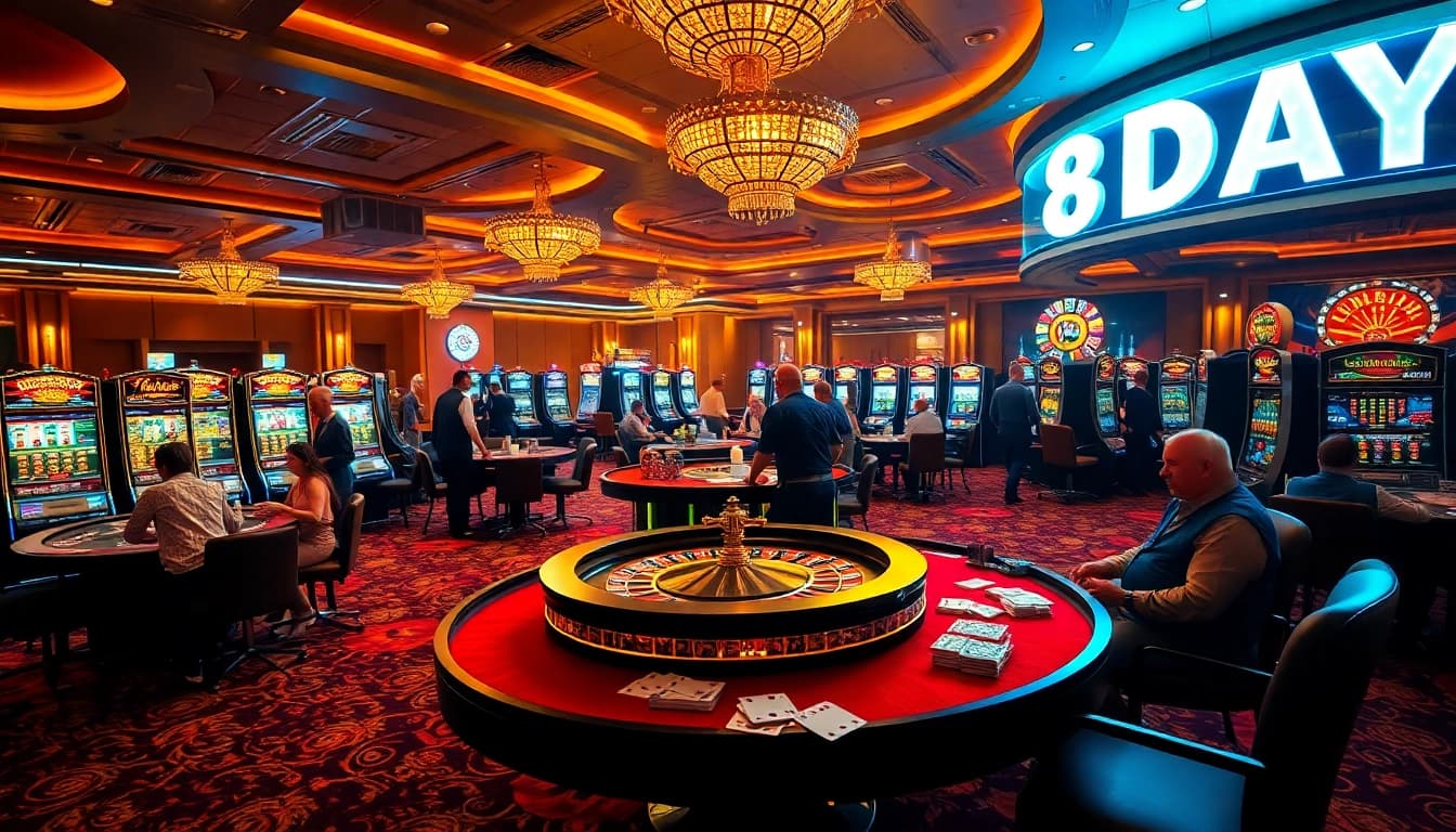 Players enjoying casino games at 8DAY with vibrant tables and winning moments captured.