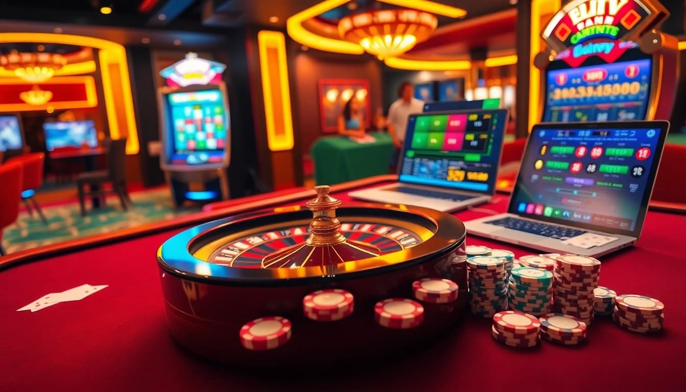 Experience the thrill of online gaming with 88vv.marketing's vibrant casino visuals featuring roulette and poker chips.
