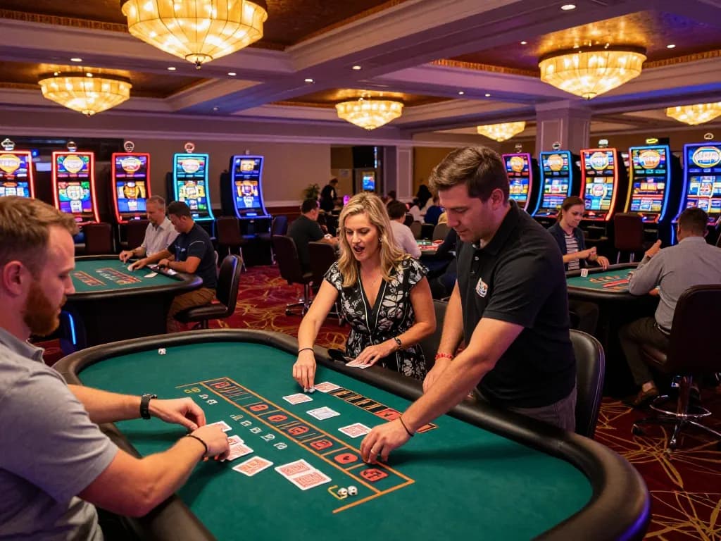 Players enjoying games at South African casinos with dynamic atmosphere and vibrant lighting