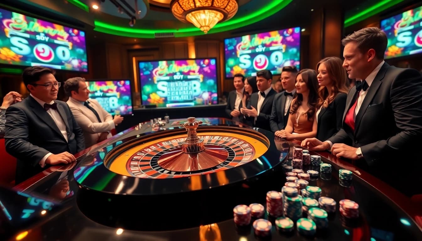 Exciting live draw sdy event featuring elegant gamblers and thrilling lottery graphics.