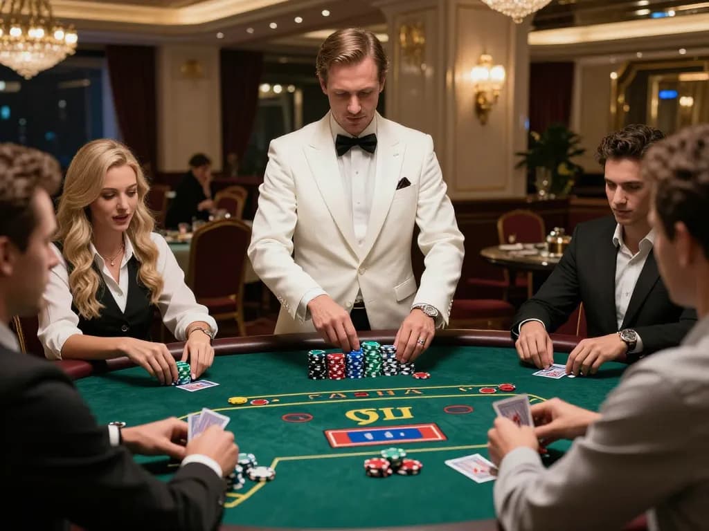 Lc88 live casino gaming with players and dealer in luxurious atmosphere