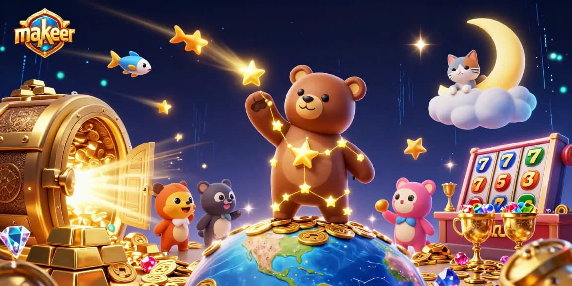 Win big with makeshaper's mega slot experience featuring vibrant 3D casino elements.