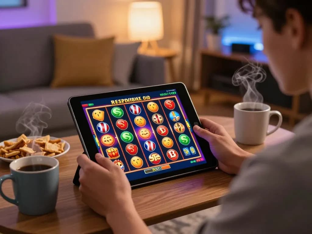 Engaging play on BETWIN4D slot game during a cozy home gaming session, highlighting exciting gameplay.