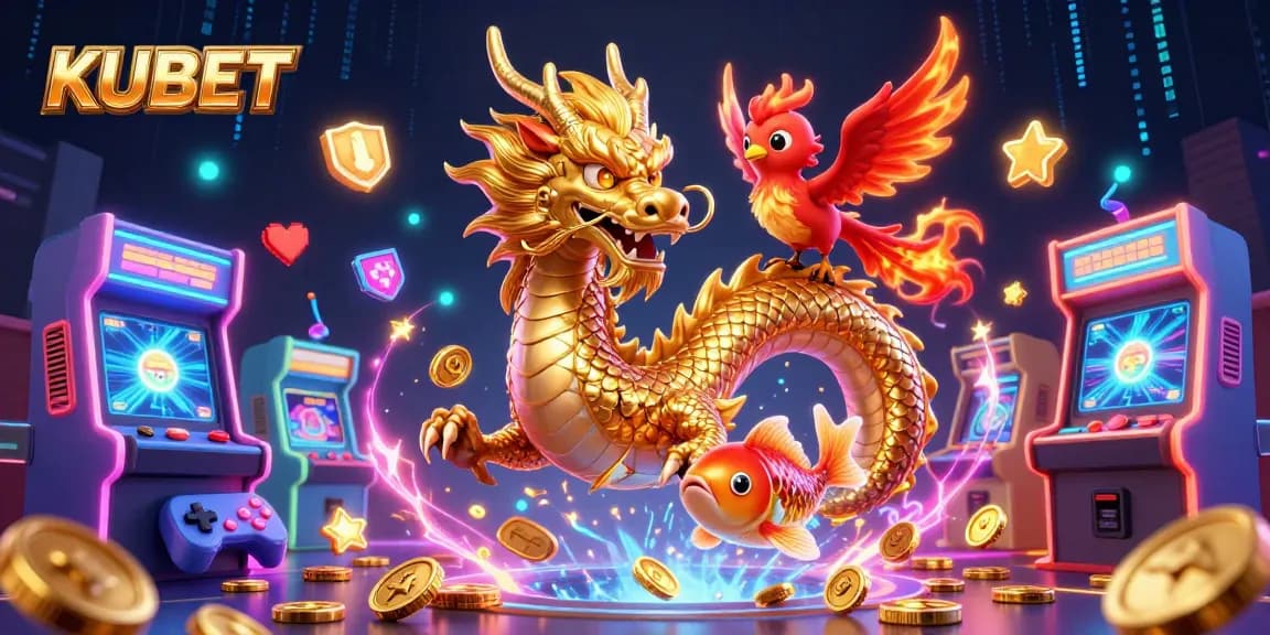 KUBET invites players to win in an immersive casino adventure with majestic dragon, phoenix, and riches.