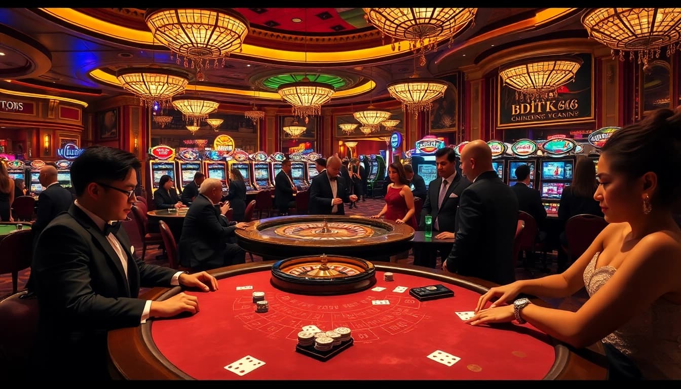 Experience the thrill of BDTK66 with vibrant casino tables and excited players.