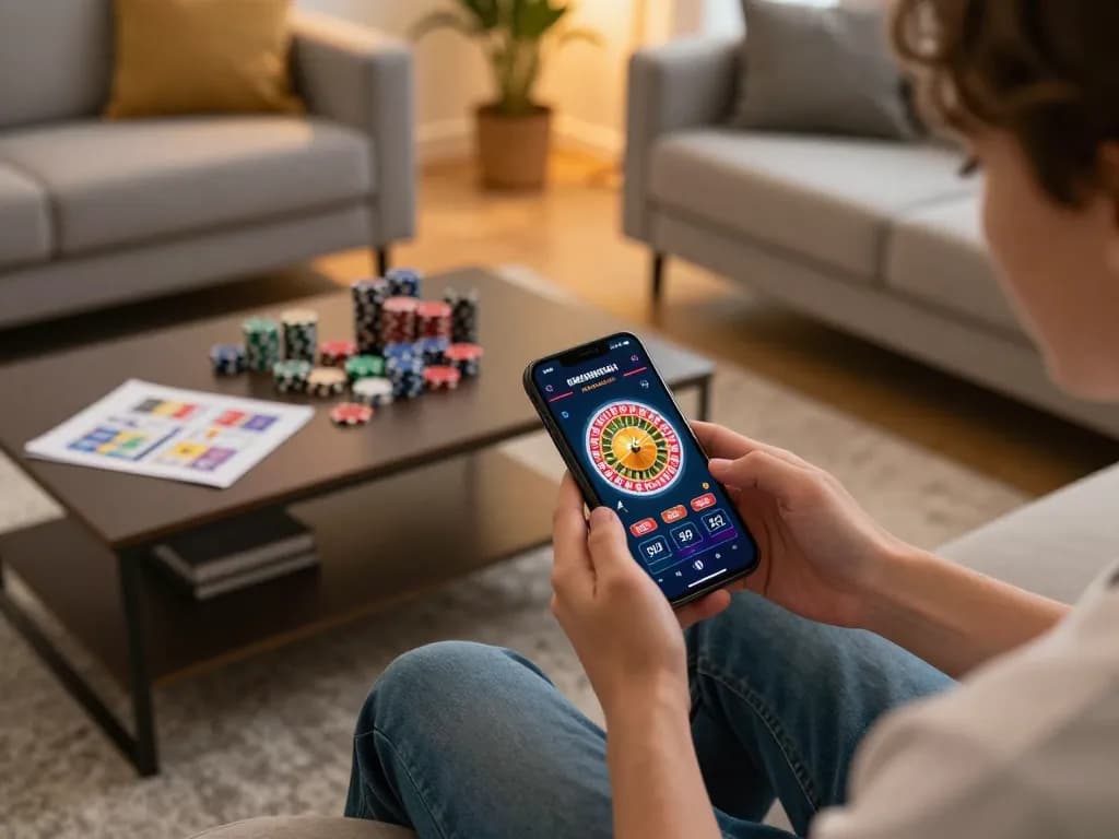 789P online gaming experience featuring a player engaged with a roulette app on their smartphone.