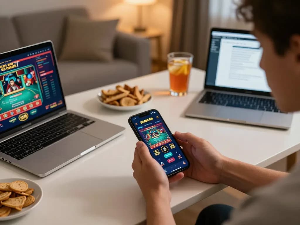 Engaging in mobile betting on SC88COM app with live dealer games in a cozy home setting