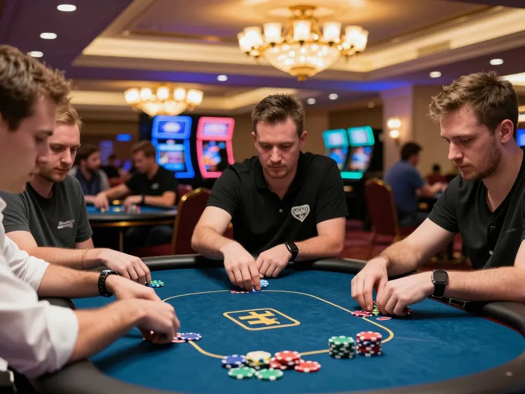 Players experience high-stakes poker with strategic bets and vibrant energy at DEBET casino.