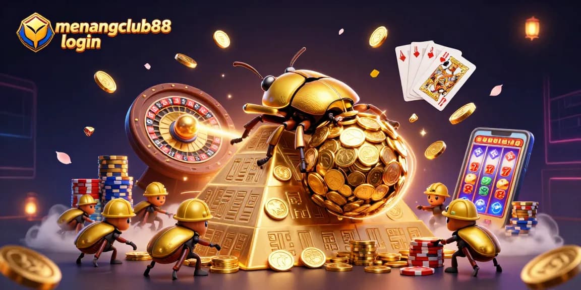 Experience excitement with menangclub88 login as the golden beetle rolls treasure at a thrilling casino pyramid.