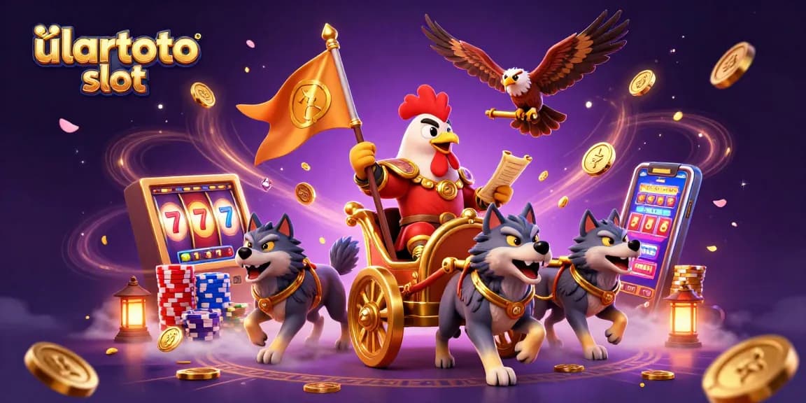 Slot ulartoto yang menarik dengan karakter petarung dan elemen kasino di sekitar.