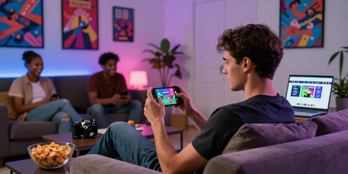Engaging scene of a player Downloading APK for Teen Patti Boss in a cozy living room