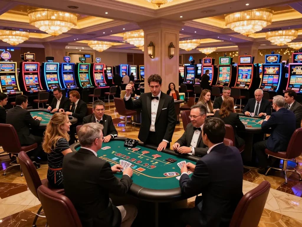 Pemain yang terlibat menikmati permainan blackjack IDOLA88 di suasana kasino yang meriah.