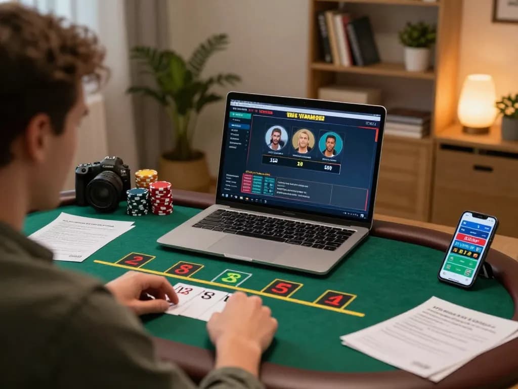 Player experiencing thrilling gameplay on LODE888 blackjack app, surrounded by gaming strategy notes.