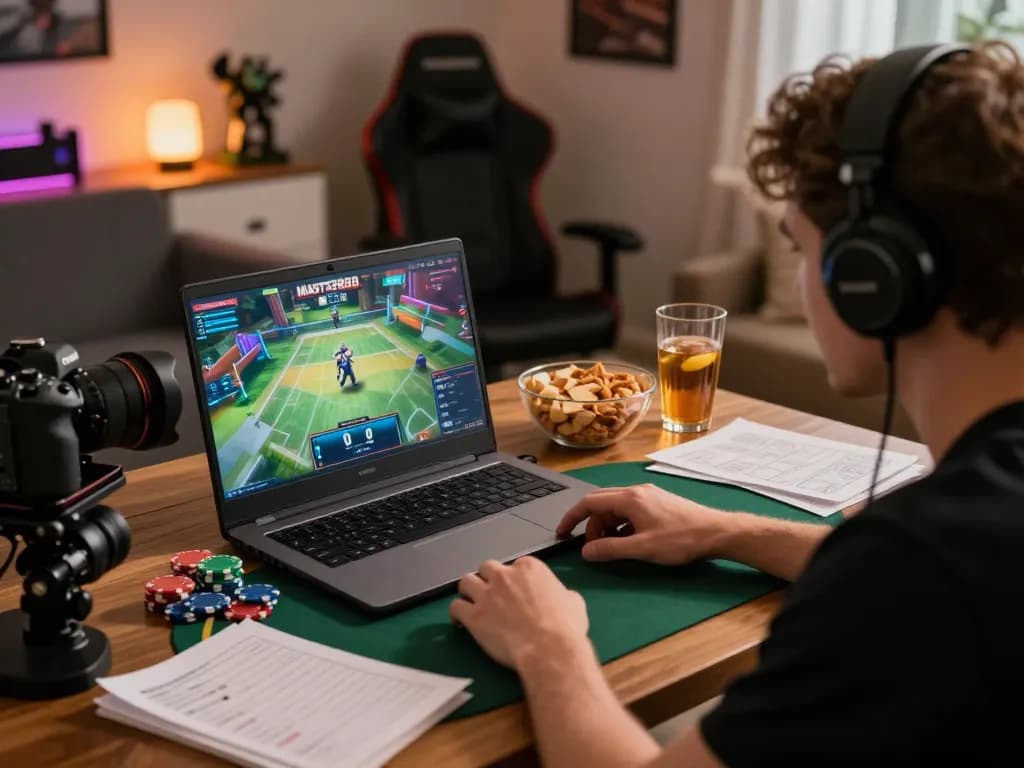 Bergabung dalam permainan online MASTER88, dengan seorang gamer yang fokus pada strategi di rumah.
