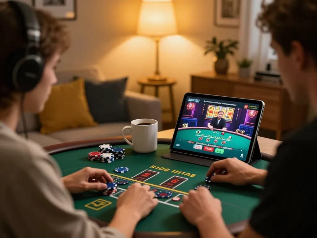Pemain Dewi999 menikmati permainan blackjack dealer langsung di rumah, fokus pada strategi dan permainan.