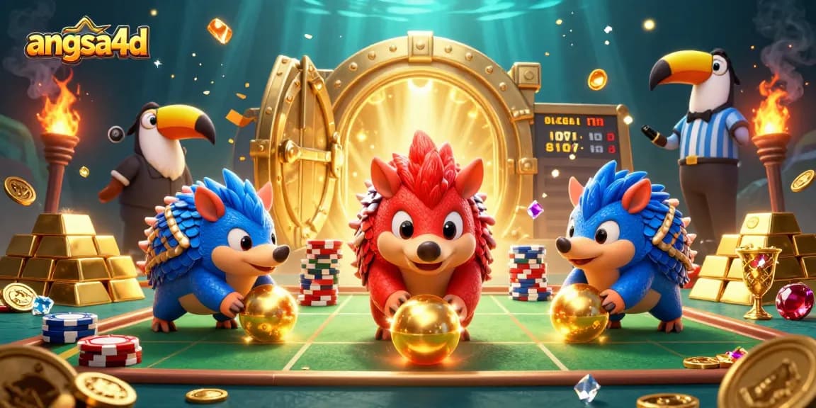 Angsa4d pangolins engage in a dynamic game, rolling golden balls through poker chips.