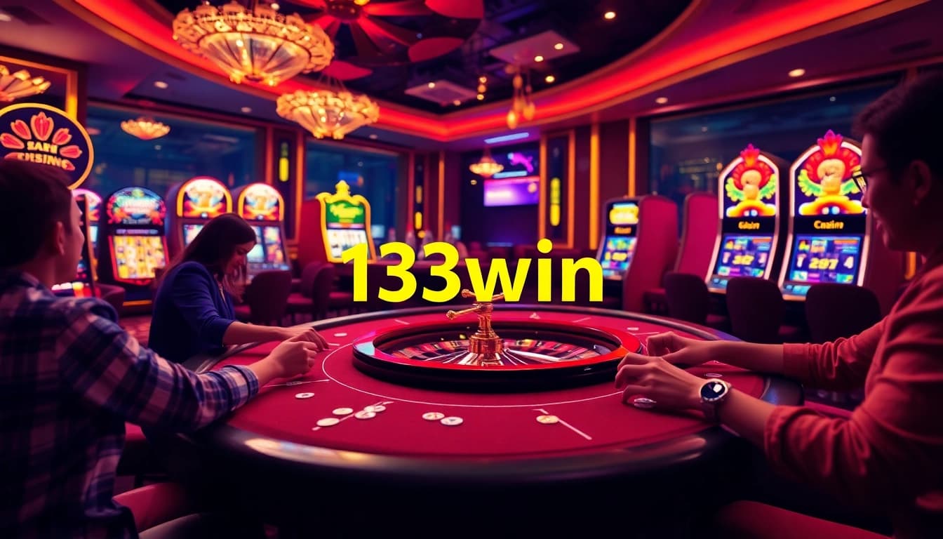 Exciting gaming action at 13win's casino table with poker chips and roulette wheel.