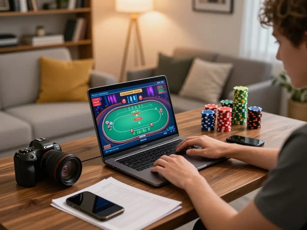 The player engages in an exciting online poker game at Ho88, showcasing an immersive gaming setup.