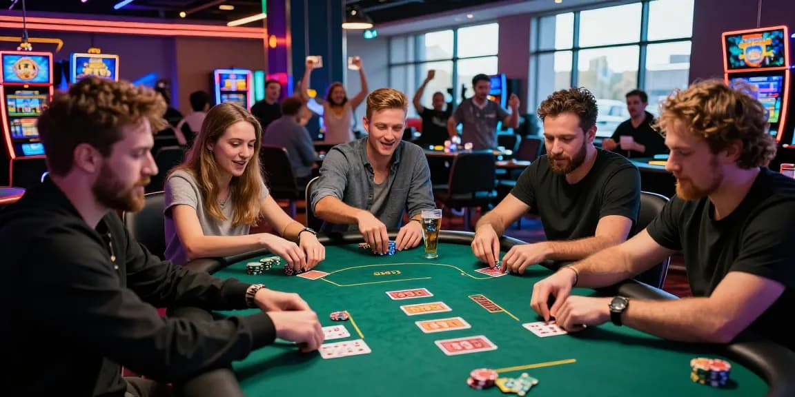 Friends enjoying a high-stakes poker game at a casino, embodying the excitement of 663 bet.