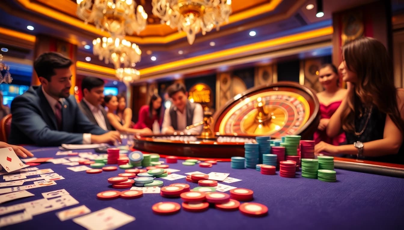 Experience luxury and excitement at a lô đề uy tín betting table in a glamorous casino.