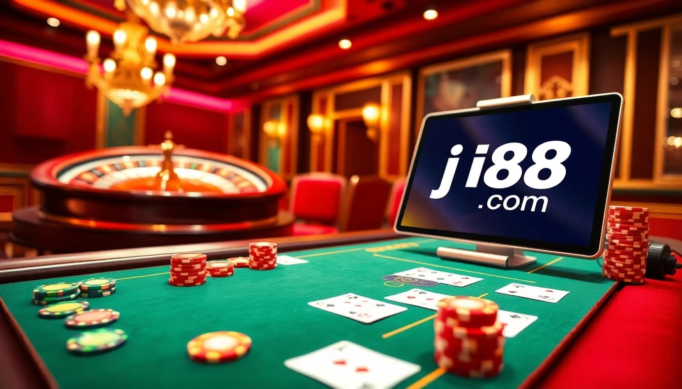Engaging poker scene at j88 com showcasing excitement and strategy in online gambling.